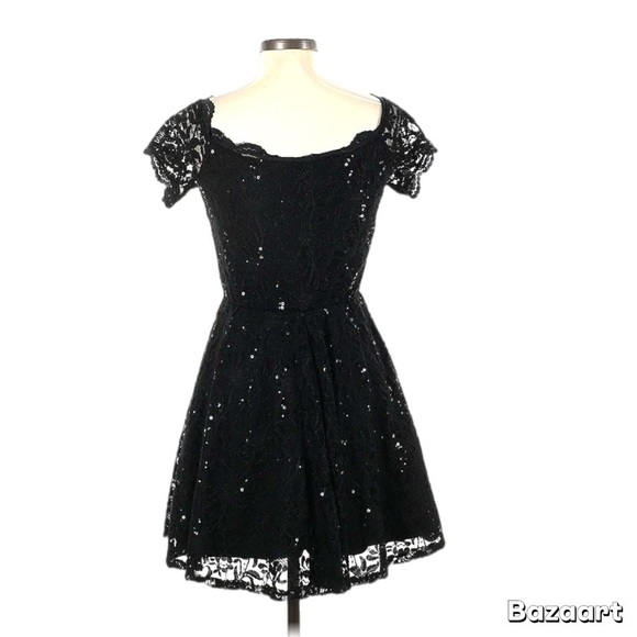 Jump Black Off-the-Shoulder A-Line laced Mini Dress - Picture 1 of 5